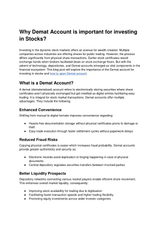 Why Demat Account is important for investing in Stocks?