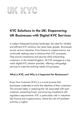 UK KYC- KYC Solutions in the UK