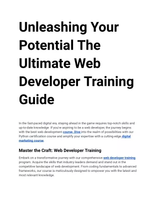 Unleashing Your Potential The Ultimate Web Developer Training Guide