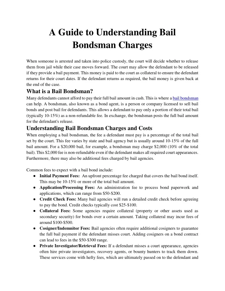 a guide to understanding bail bondsman charges
