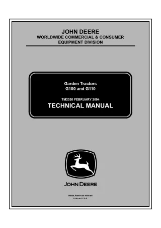 John Deere G100 Garden Tractor Service Repair Manual (tm2020)