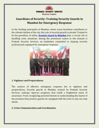 Guardians of Security Training Security Guards in Mumbai for Emergency Response