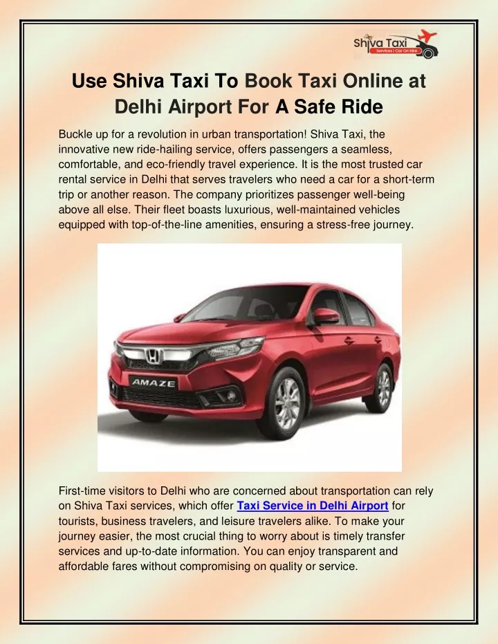 use shiva taxi to book taxi online at delhi