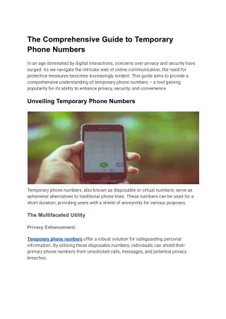 The Comprehensive Guide to Temporary Phone Numbers