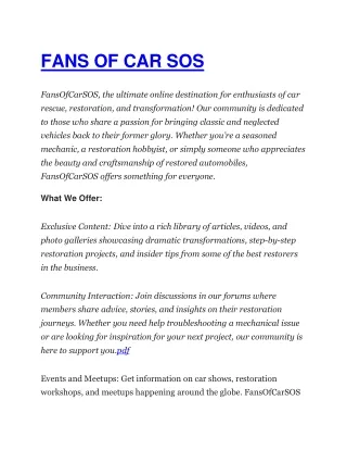 FANS OF CAR SOS