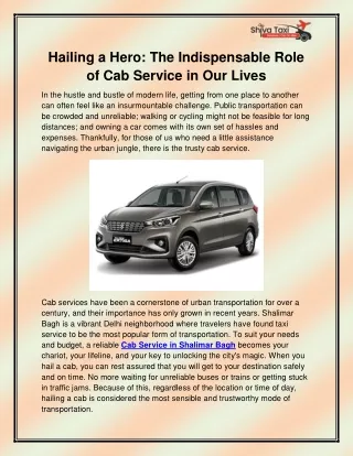 Cab Service in Shalimar Bagh