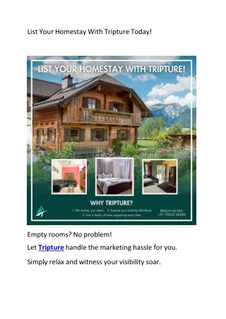 List Your Homestay With Tripture Today