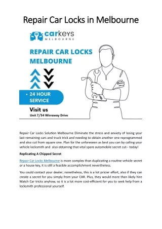 Repair Car Locks in Melbourne
