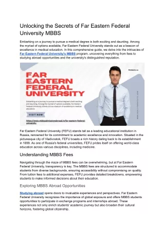 Unlocking the Secrets of Far Eastern Federal University MBBS
