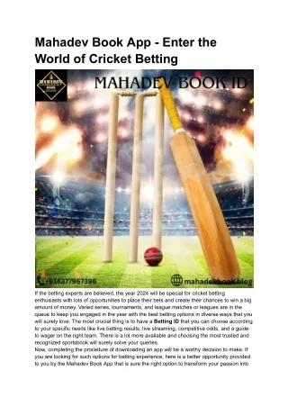 Mahadev Book ID your trusted platform | Cricket Betting ID