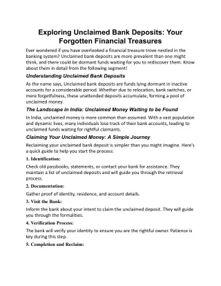 Exploring Unclaimed Bank Deposits - Your Forgotten Financial Treasures