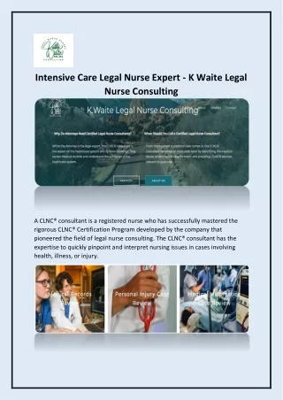 Intensive Care Legal Nurse Expert - K Waite Legal Nurse Consulting