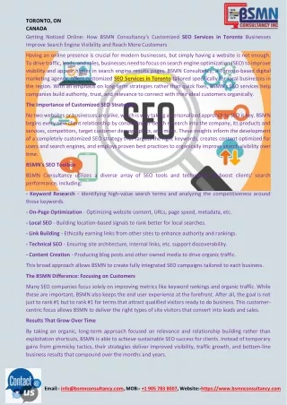 Getting Noticed Online How BSMN Consultancy's Customized SEO Services in Toronto Businesses Improve Search Engine Visibi