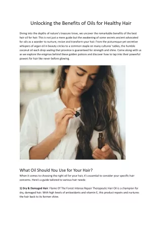 Unlocking the Benefits of Oils for Healthy Hair