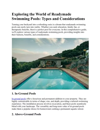 exploring the world of readymade swimming pools