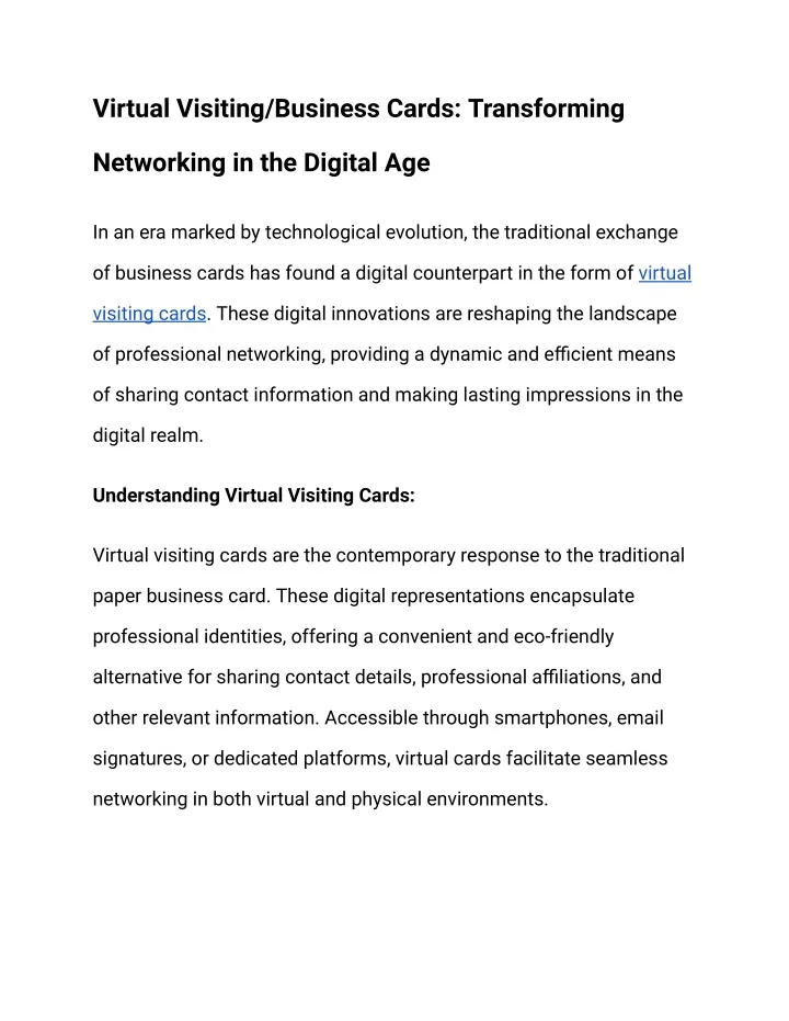 virtual visiting business cards transforming