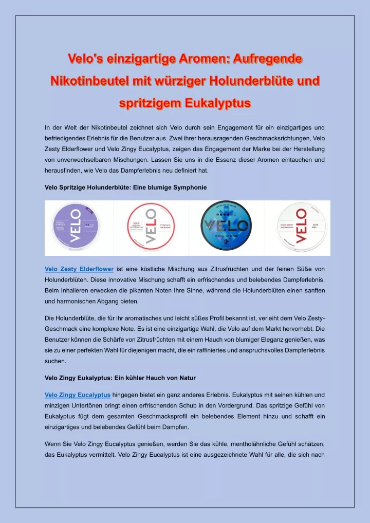 velo s einzigartige aromen aufregende