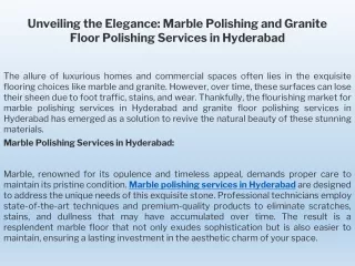 Unveiling the Elegance Marble Polishing and Granite Floor Polishing Services in Hyderabad