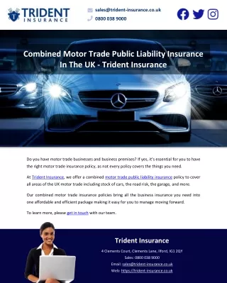 Combined Motor Trade Public Liability Insurance In The UK - Trident Insurance