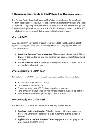 A Comprehensive Guide to CDAP Canadian Business Loans