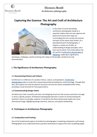 Capturing the Essence - The Art and Craft of Architecture Photography