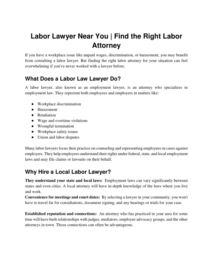 labor lawyer near you find the right labor