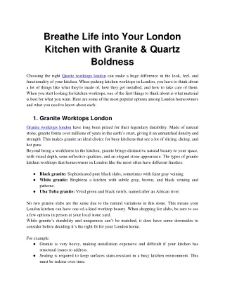 Breathe Life into Your London Kitchen with Granite & Quartz Boldness