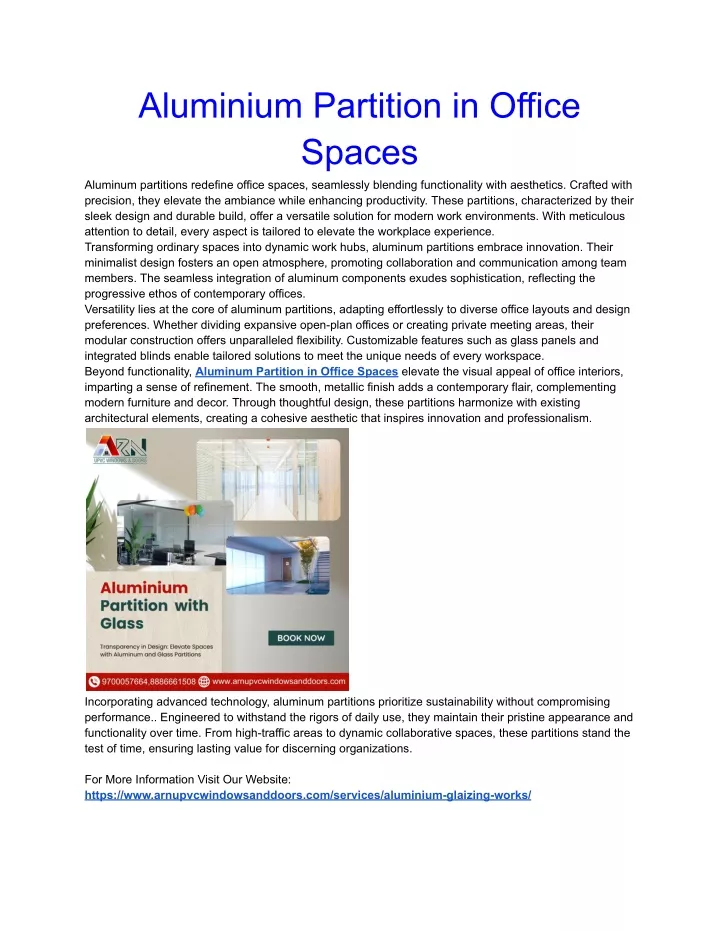 aluminium partition in office spaces