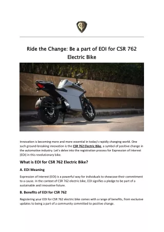 Ride the Change: Be a part of EOI for CSR 762 Electric Bike