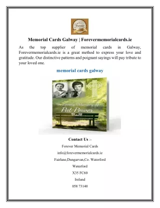 Memorial Cards Galway  Forevermemorialcards.ie