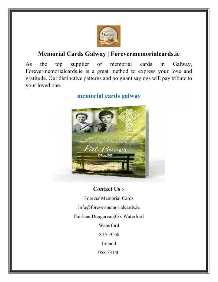 memorial cards galway forevermemorialcards ie