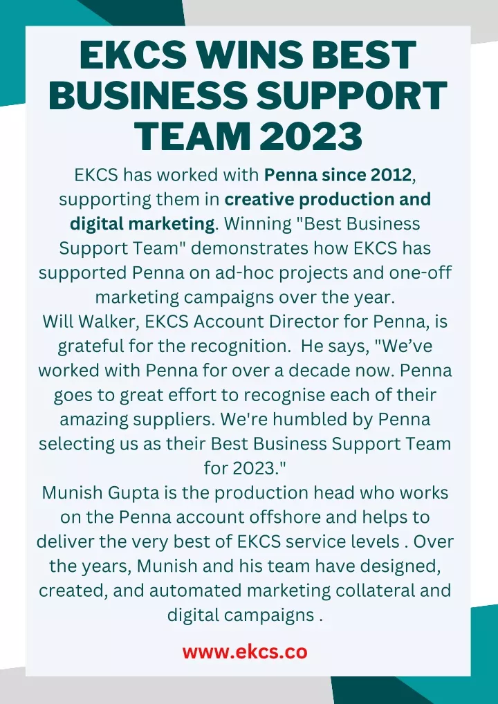 ekcs wins best business support team 2023 ekcs