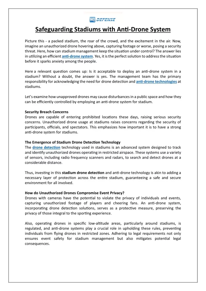 safeguarding stadiums with anti drone system