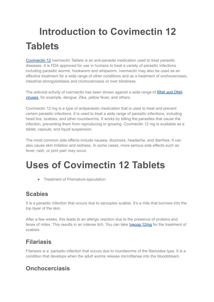 introduction to covimectin 12 tablets
