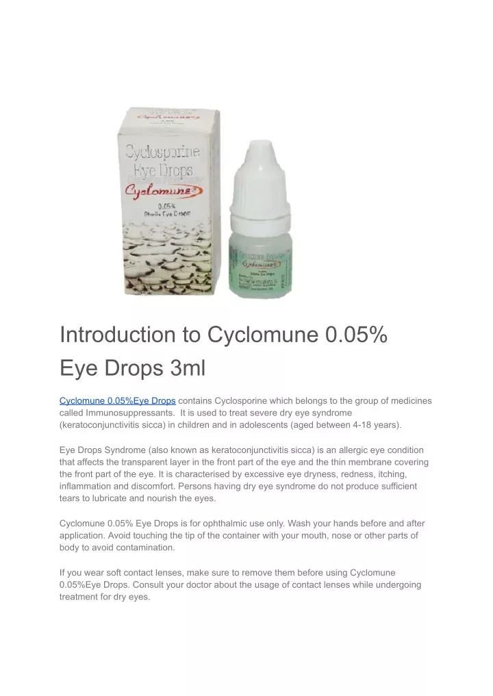 introduction to cyclomune 0 05 eye drops 3ml