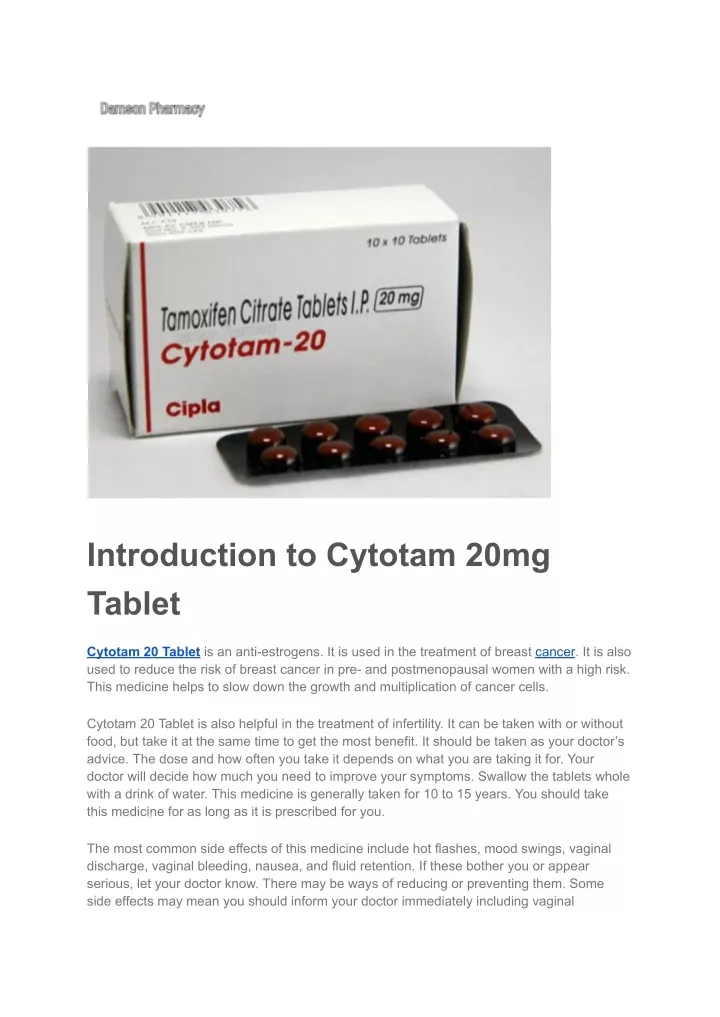 introduction to cytotam 20mg tablet