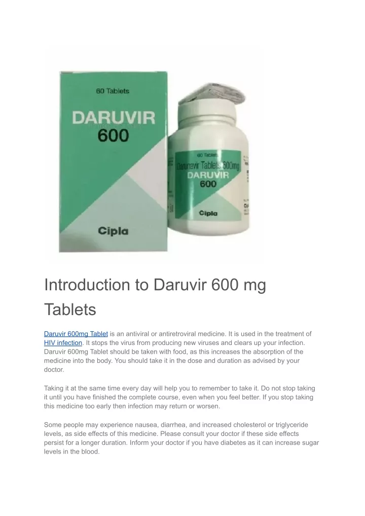 introduction to daruvir 600 mg tablets