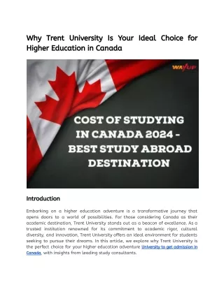 Why Trent University Is Your Ideal Choice for Higher Education in Canada (1)