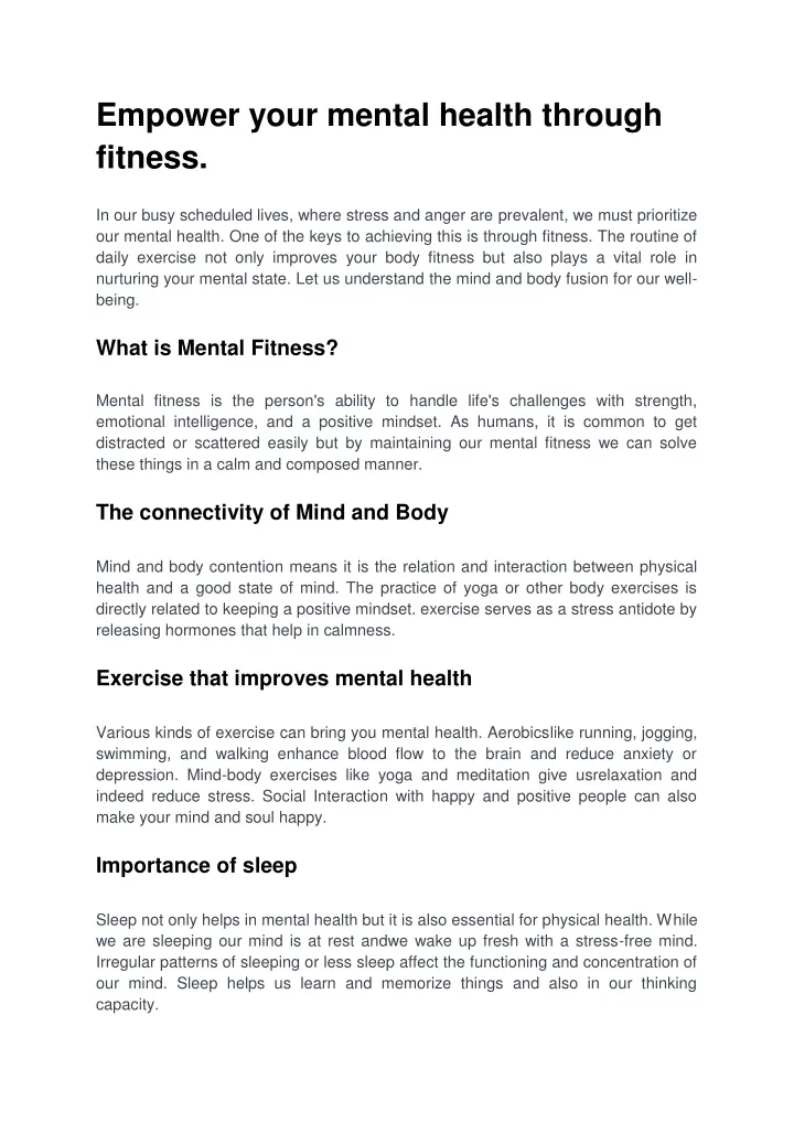 empower your mental health through fitness