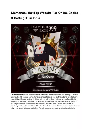 Diamondexch9_Top Website For Online Casino & Betting ID in India