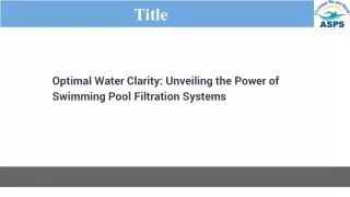 Swimming Pool Filtration Systems