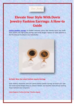 Elevate Your Style With Dovis Jewelry Fashion Earrings - A How-to Guide