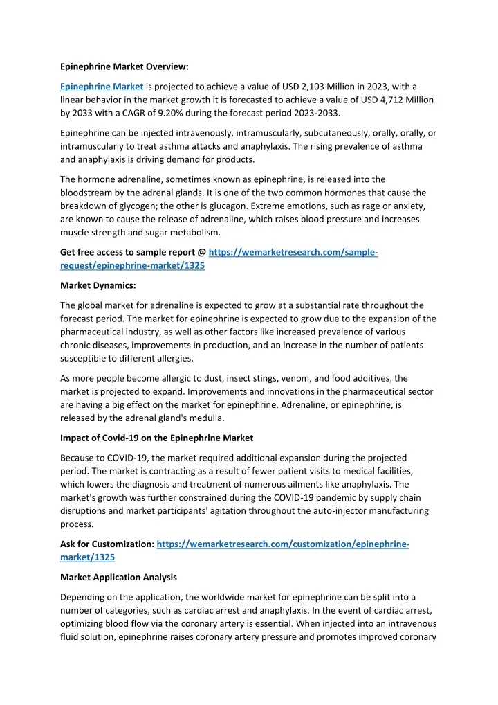 epinephrine market overview