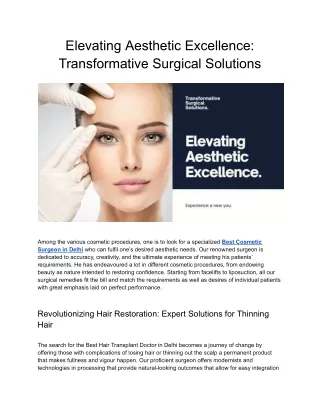 Elevating Aesthetic Excellence Transformative Surgical Solutions