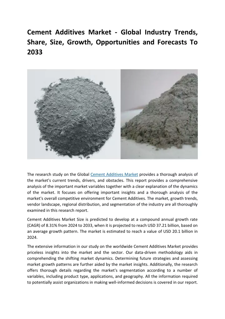 cement additives market global industry trends