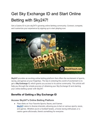 Get Sky Exchange ID and Start Online Betting with Sky247