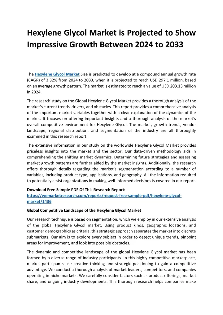 hexylene glycol market is projected to show