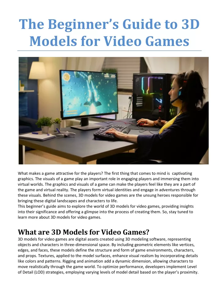 the beginner s guide to 3d models for video games