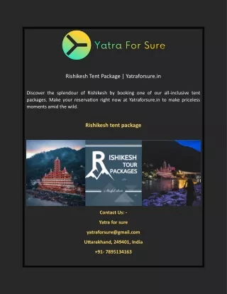 Rishikesh Tent Package | Yatraforsure.in