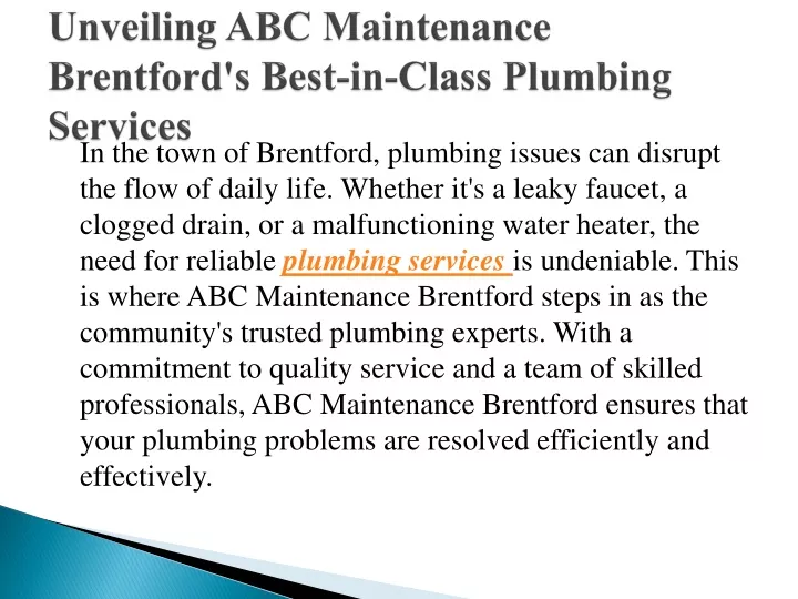unveiling abc maintenance brentford s best in class plumbing services